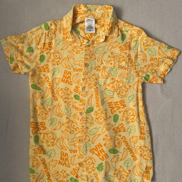 Universal Studios Minions Button Down Collared Yellow Print Shirt Boys Size M - Picture 3 of 6